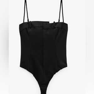 NWT Zara blogger Black bodysuit belted Sz S